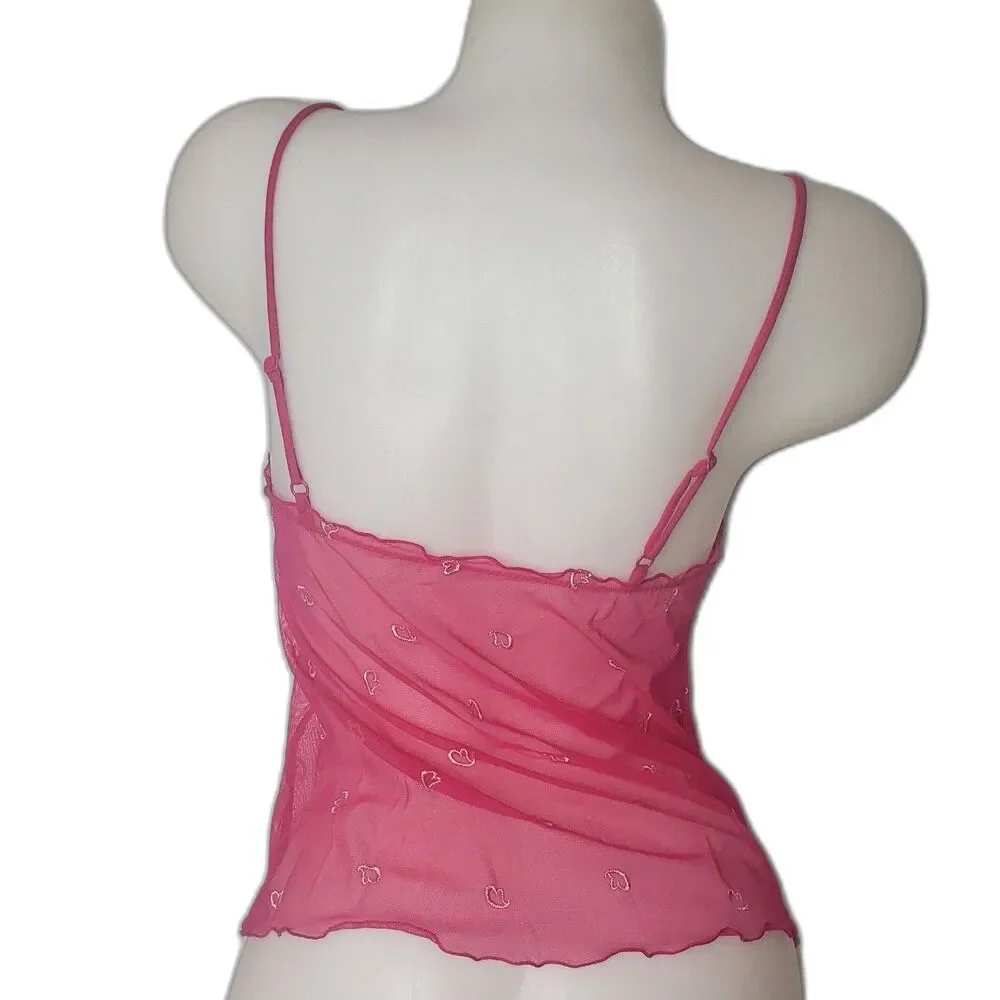 Vintage 90's Y2K Victorias Secret Pink Camisole Top with Hearts Size Medium